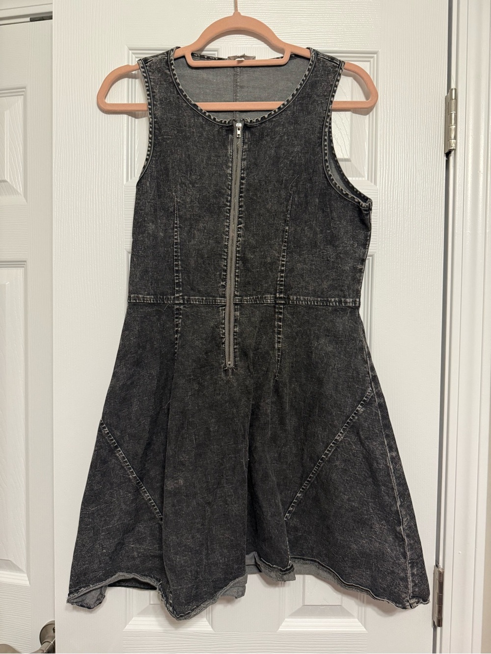 TCEC Washed Black Denim Sleeveless Dress with Front Zip
